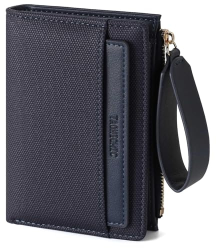 RRANCharltu Geldbörse Damen PU Leder, Portemonnaie Damen klein Geldbeutel klein mit viele Kartenhalter Geldbörse mittelgroß mit Reißverschluss-Armband und Münzfach, Blau