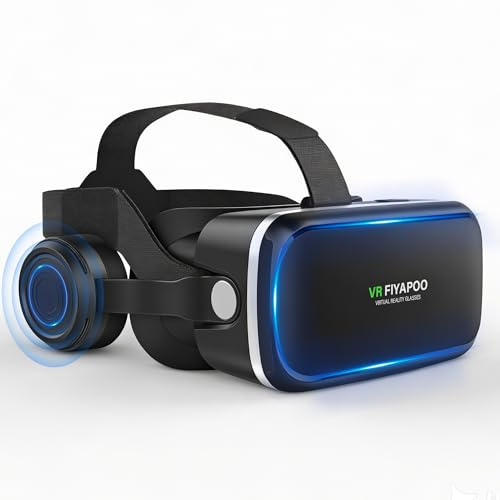 FIYAPOO VR Brille Handy mit HiFi Kopfhörern, 3D Brille Virtuelle Realität für Filme & Spiele. Universell kompatibel mit Android & iPhone (4,7-6,7 Zoll). Tolles