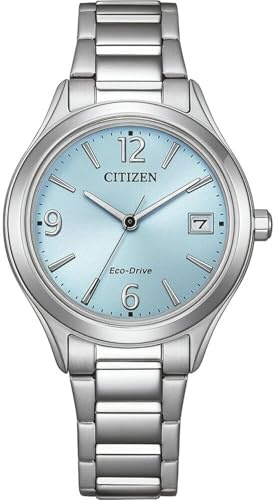Citizen Eco-Drive Damenuhr Edelstahl, Blau, 33.5 mm, FE6121-67L | Analog Quartz, Kristallglas, 5 bar Wasserdicht, 240 Tage Gangreserve, Datum, Edelstahlband