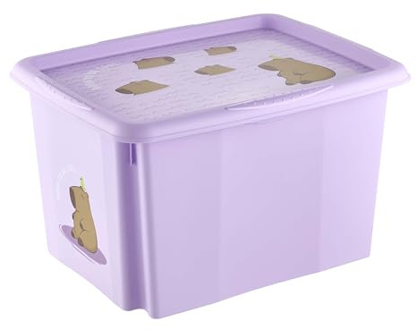 keeeper karolina Aufbewahrungsbox mit Deckel, 30 l, Capybara, Soft Purple | Platzsparend aufeinander stapelbar, Griffmulden an den Seiten, Optimaler Staubschutz, Sichere Konstruktion