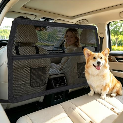 LIROPAU Rejilla para perros para coche, para asiento trasero y maletero | Red de seguridad universal para perros, rejilla separadora para vehículos SUV y camiones