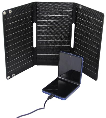 Trag- und Faltbares Solar-Ladegerät, 10 Watt, lädt Handys und Tablets Fernab jeder Steckdose, mit 2 Ausgängen USB-A und USB-Type C mit je 2 Ampere Max. Leistung