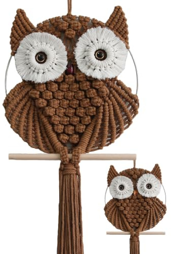Achart Eule Makramee Wandbehang, handgewebter Boho-Wandteppich, Makramee-Wanddekoration