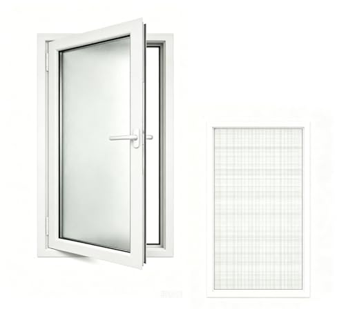 Drehfenster mit mattem Doppelglas und integriertem Fliegengitter, Aluminiumrahmen,Privatsphäre Fenster für Keller, Badezimmer und Schuppen(White,40x30)