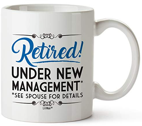 Becher mit Aufschrift ?Under New Management Retirement?, 1-2 und 4 Stück 11 Oz 325 ml, Blau