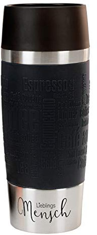 Geschenke 24 Emsa Thermobecher personalisiert - Lieblingsmensch® (schwarz): Travel mug 360ml graviert mit liebevollem Spruch - Thermobecher Kaffee to go - Lieblingsmensch® Geschenk