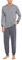 Sykooria Herren Schlafanzug lang mit Bündchen aus Baumwolle Zweiteiliger Pyjama Herren lang, Langarm Shirt & Schlafanzughose, Hellgrau XL