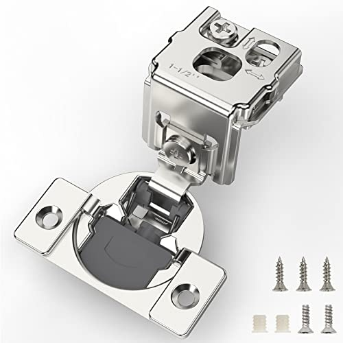 Furniware 10 Pieces 1-1/2 inch Overlay Soft Close Cabinet Hinges for Face Frame Cabinet, Stainless Steel, 105° Opening Angle, Concealed Self Closing Door Hinges- 3 Way Adjustment