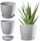 KADAX Blumentopf, Pflanzkübel mit Untersetzer, runder Blumenkübel für Innen, eleganter Pflanztopf aus Kunststoff, Übertopf für Blumen, Pflanzen, Haus, leichtes Pflanzgefäß (Ø 14 cm, Grau)