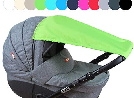 BABYLUX Sonnenschutz für Kinderwagen Buggy Babywanne UV Schutz Rollofunktion Universal SONNENSEGEL Sonnendach Verstellbar (Grün)