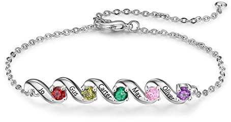 kaululu Personalisiertes Armband mit Namen Armband Damen mit Gravur Namen Familie Kinder Mutter Geburtsstein Armband Personalisierter Schmuck Geschenke Muttertagsgeschenk