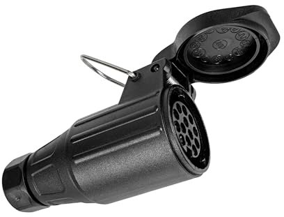 13+1 polige Anhänger Steckdose, Langversion mit Metallbügel Halterung, 13 pol Steckdose nach ISO 11446 genormt, Steckanschluss für 12 V Systeme, 13pol Buchse mit Klappdeckel, 13 pin Socket kit