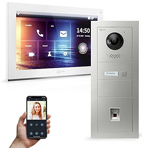 Goliath Hybrid - IP | Full-HD Video Türsprechanlage | App | 1-Fam | 1 x Full-Touchscreen 10 | Aluminium Unterputz Türstation | + Fingerprint | 180° Ultra-Weitwinkel | AV-IPS-550