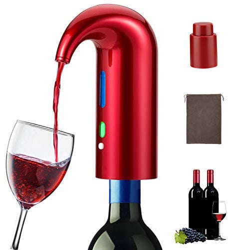 Aérateur à vin électrique, carafe de vin portable à une touche, distributeur oxydant à vin à filtre automatique multi-intelligent avec rechargeable USB, accessoires de vin rouge (Rouge)