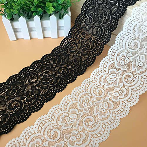 5 Yards Elastizität Spitzenband Spitzenborte Häkelspitze Häkel-Borte Häkelband Spitzenbesatz Dekoband Zierband Spitzenbordüre für Handwerk Dessous Hochzeitskleid Hochzeit Dekor 10cm Breite (Weiß)