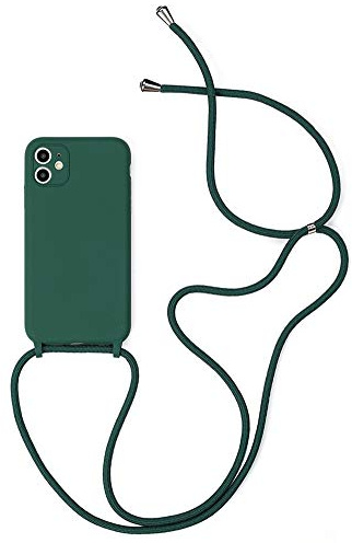 Alihtte Coque pour iPhone XR avec Cordon de Collier, Coque pour iPhone XR Souple Silicone TPU Bumper Etui Housse avec Cordon Réglable Lanyard Case pour iPhone XR Mince Collier Cover-Vert foncé