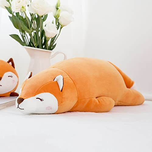 BYNYXI 45cm Fuchs Plüschtier Kissen, Liegend Plüschkissen Stofftier Flauschiges Umarmungskissen Gefüllte Kuscheltier Kawaii Plüschpuppe für Kinder Geburtstagsgeschenk