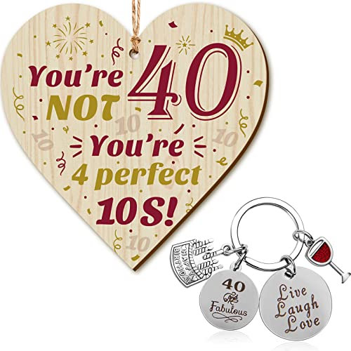 Yaomiao Set de Plaque de 40e Anniversaire Porte-Clés 40e Anniversaire avec Inscription pour Femme Panneaux de Coeur en Bois Personnalisés Suspendus Porte-Clés d'Anniversaire en Acier Inoxydable
