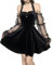 Goth Retro Court Lace Lantern Long Sleeve Hollow-Out O Neck Pure Black Temperament Velvet Midi Dresses XL