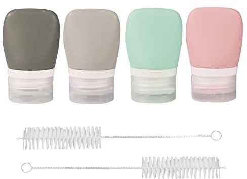 TACYKIBD 4-teilige Squeeze-Salat-Dressing-Flaschen, auslaufsichere Mini-Saucen-Gewürzflaschen, tragbarer Salat-Dressing-Behälter mit 2-teiliger Reinigungsbürste (1,3 oz, 38 ml)