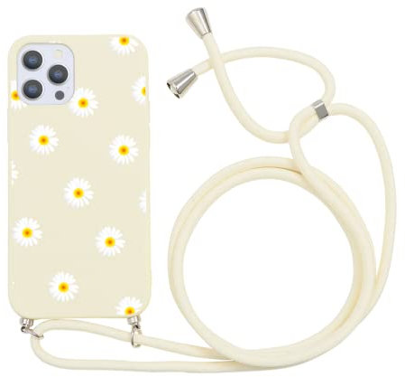 ZhuoFan Crossbody Case for iPhone 14 Pro 6.1 Silicone Off-white with Cord Strap Necklace Slim Phone Cover Shockproof TPU with Neck Cord Lanyard Strap Cases for iPhone 14Pro, Daisy 2