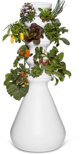 Farmstand Starter Kit + 24 Seedling Credit | Medium Hydroponic Growing System Kit | Self-Watering Outdoor Vertical Garden Planter Tower | 4ft 10in | Made in USA