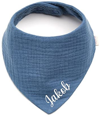 Personalisiertes Dreieckshalstuch aus Baumwolle, Halstuch für Jungen, Mädchen, Unisex, mit Druckknopfverschluss, in verschiedenen Farben mit Wunschnamen (Dunkelblau)