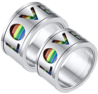 Verlobungsringe Paar mit Gravur, Eheringe Edelstahl Set Rotierende LGBT-Liebe 11mm Schmuckgeschenk für Neues Jahr
