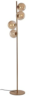 Elegante Stehleuchte 4 flammig, Metall Messing & Rauchglas Kugeln Amber mundgeblasen, 160cm hoch