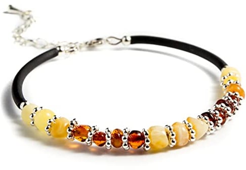 Generisch Baltisches Bernsteinarmband mit Gummischnur, handgefertigter Edelsteinschmuck für Frauen, Handgelenkgröße 16 cm - 19 cm (Einlagiges Armband/Simple with clasp)