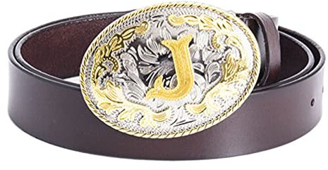 WRJAHCG Echter Ledergürtel,Freizeitgürtel Für Herren Zweifarbiger Schnallenkopf J-Buchstabenmuster Geburtstagskleidung,(a) j brown,130CM/51.2''
