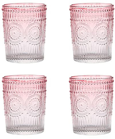 Amzcku Lot de 4 verres vintage roses de 283,5 g pour cocktails, boissons mixtes, whisky, boissons, eau, lait et jus