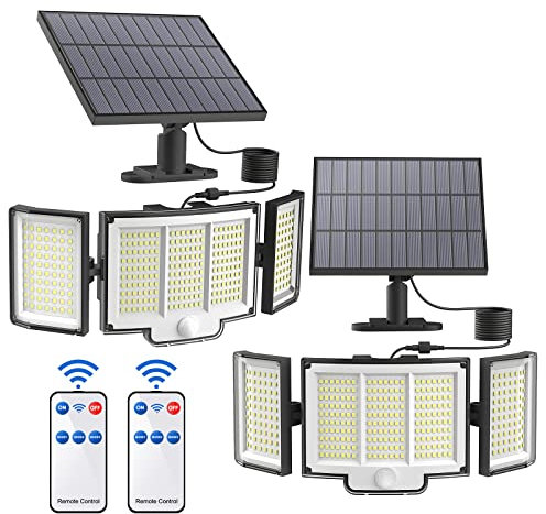 SIGRILL Solarlampen für Außen, Strahler Solarleuchte 348 Led Solar mit Bewegungsmelder 3 Modi IP67 Wasserdichte 270°Beleuchtungswinkel Aussenleuchte für Terrassen/Garagen (2)