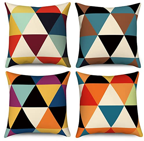 Hnmdmyi Funda de cojín Boho 40x40 Juego de 4, Colorido Lindo diversión estética de Mediados de Siglo Moderno cojín Decorativo Fundas de Almohada de Lino para sofá jardín Exterior decoración del hogar