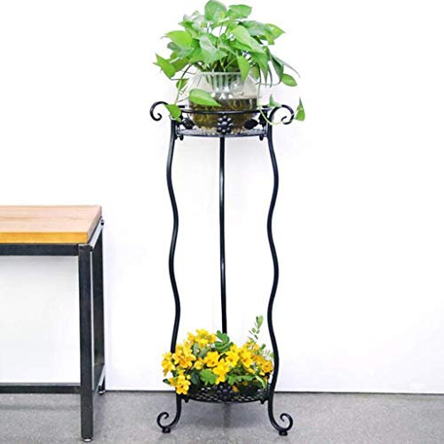 Set mit 2 Blumentöpfen aus Metall auf zweilagigem Ständer für Blumenkästen und Regalen für HUA0413J (Farbe: Schwarz, Größe: Groß)