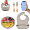 Vajilla Bebe | Silicona | Libre de BPA | Incluye Plato con Ventosa, Cuenco con Ventosa, Cuchara y Tenedor, Babero + EBOOK de regalo | Extrafuerte