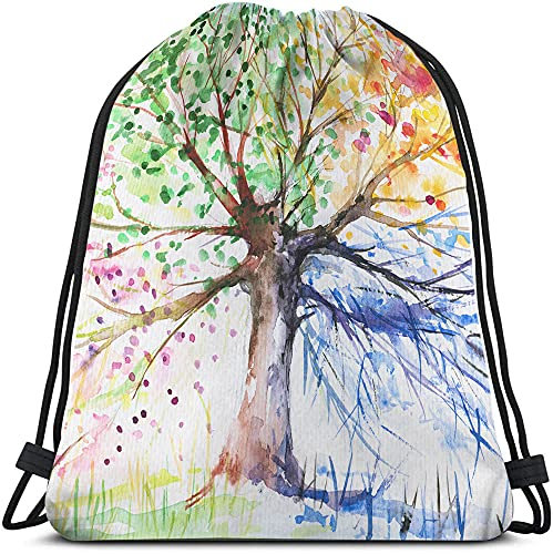 Lsjuee Four Season Tree Borse con coulisse Zaino Borsa Colorato Albero della vita arte Ramo grande Foglie Sport uomo Donna