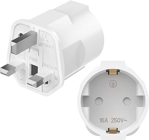 2 Piezas Adaptador Enchufe Ingles UK Inglaterra Adaptador de Viaje, adaptador enchufe ingles a español 2-Pin Europa a 3-Pin Reino Unido RU para Irlanda Escocia Britanico Maldivas Gran Bretaña (Tipo G)