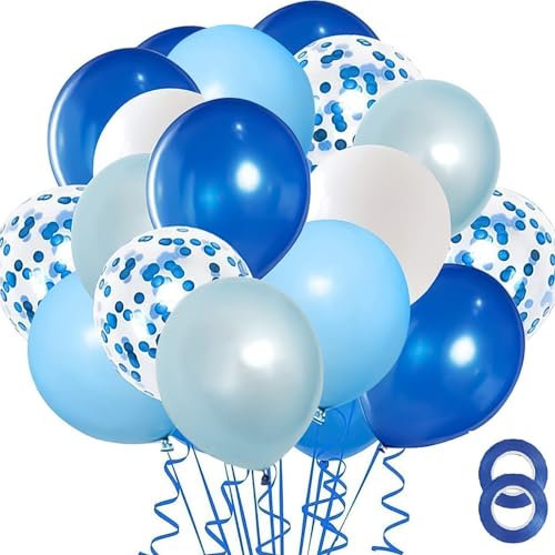 OHugs Blue Balloons Pack of 50 Pcs 12 Inches Party Balloon, Pearl, Pastel, White and Blue Confetti Balloons for Birthday, Wedding, Graduation, Bridal and Baby Shower Decorations
