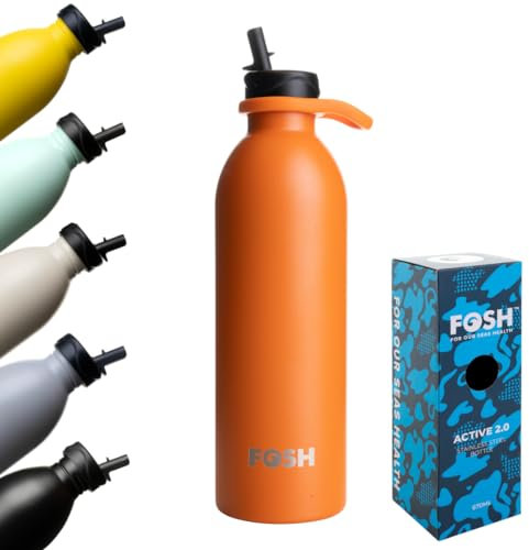 Vital 2.0 Bouteille d'eau en acier inoxydable orange avec paille 500 ml, bouteille d'eau isotherme à double paroi sous vide, sans BPA, bouteille isotherme pendant 12 heures au chaud/24 heures au