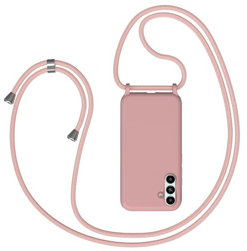Coque pour Samsung Galalxy A54 5G avec Cordon, Collier Étui Silicone avec Tour de Cou Lanière en Corde, Réglable Amovible Lanyard, Souple Antichoc Bumper Housse, Rose