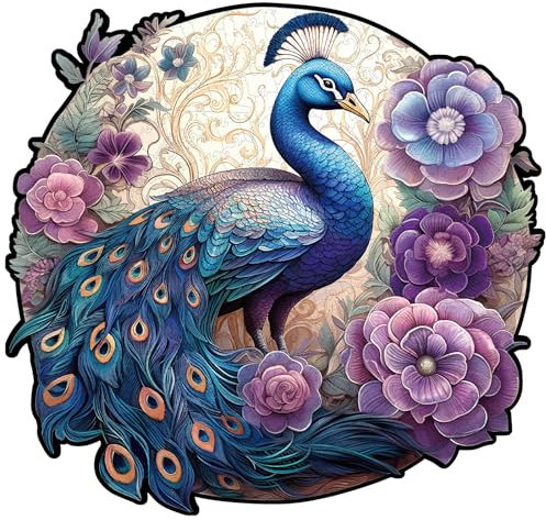Blumuze Holzpuzzle Erwachsene 323 Stück, Schöner Pfau Holz Puzzle, Holzpuzzle Einzigartige Tierform Puzzleteile, Puzzle aus Tierteilen, Puzzle Holz Erwachsene mit Geschenkbox aus Holz(S-9.8 * 9.3 in)