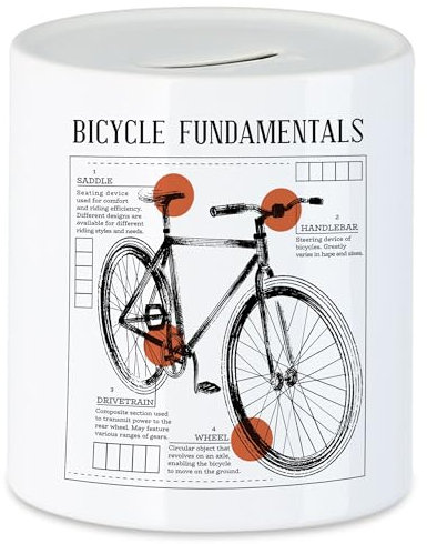 Hey!Print Bicycle Fundamentals Spardose Fahrrad Motiv für Sportbegeisterte und Hobby Radfahrer Fahrradfahrer Fahrradfahrerin