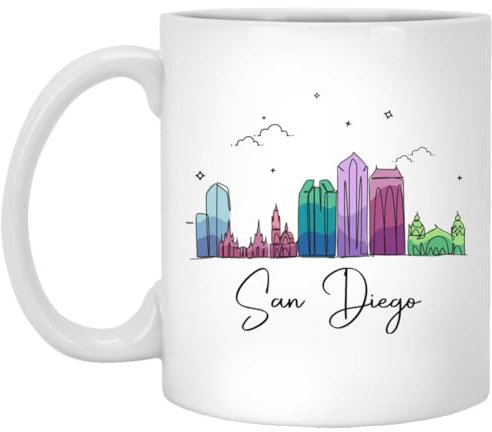 San Diego City Kaffeetasse – San Diego City Weihnachtstasse – Sehenswürdigkeiten Xmas Tasse – Bunte Stadt Skyline Grafik – San Diego Geschenke für Weihnachten 325 ml