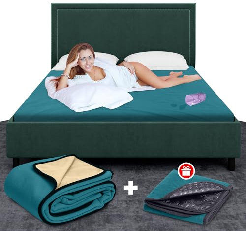 Paw Buddies Hochwertige, wasserdichte Decke, 203,2 x 228,6 cm, wendbar, samtig, auslaufsicher, maschinenwaschbar, Bett- und Sofa-Schutz für Paare, Haustiere und Reisen, inkl. kleiner Decke