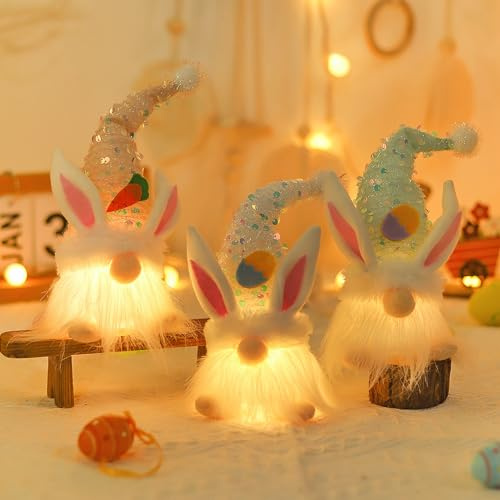 2 Stück Ostern Wichtel,Ostern Wichtel Deko Mit LED-Licht,Osterdeko Hasen Wichtel,Osterdeko Wichtel Handgemachte Plüsch,Ostern Tischdekoration Deko,Ostern Hase Festliche Geschenk Wichtel Zubehör