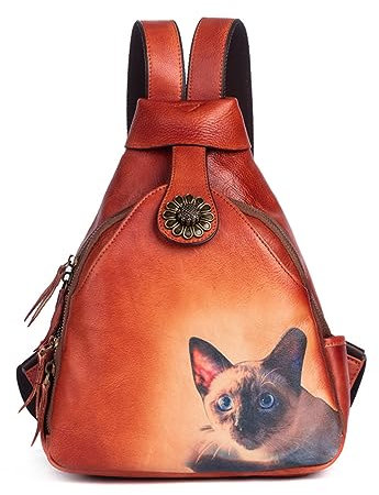DokinReich Rucksack Damen Kleiner Rucksack Schulrucksack Fahrradrucksack Echt Leder Wanderrucksack Damen Schultertasche Leder Rucksack (Braun)