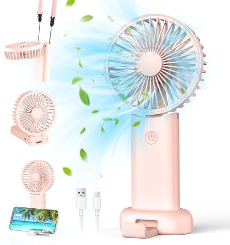 Namouk Ventilador Portatil, Ventiladores de Mano, Mini Ventilador Pequeño USB Ventilador Recargable con 3 Velocidades Ajustables, Ventilador de Escritorio Plegable para la Oficina, Viaje (rosa)
