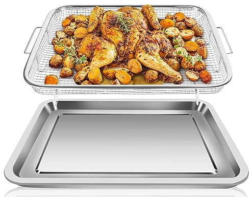 JOYCUBE Air Fryer Basket for Oven, 18.9x13.1 Inch Stainless Steel Air Fryer Tray for Oven, Nonstick Crisper Tray Air Fryer Accessories Pans for Oven - Dishwasher and Over Safe