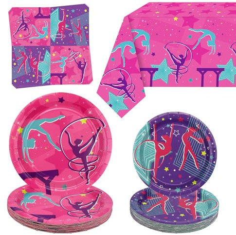 Gymnastik Geburtstag Party Dekorationen - Gymnastik Thema Party Supplies für Ihre kleinen Tanz Turner mit Gymnastik Teller, Tischdecke, Servietten, Geschirr, serviert 20